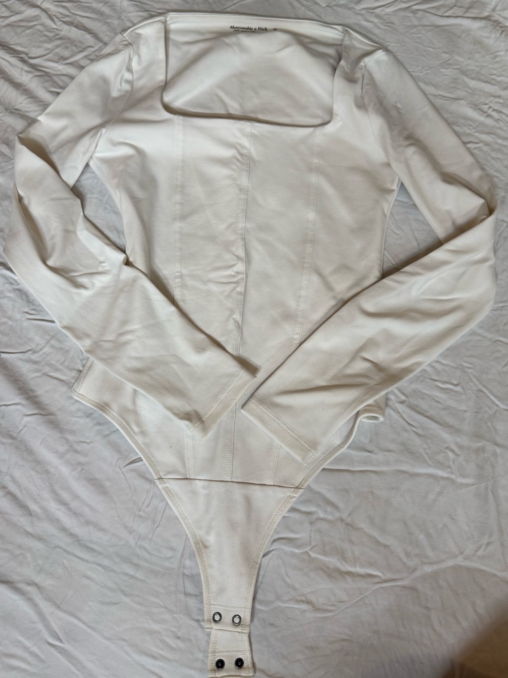 Abercrombie & Fitch White Long-Sleeve Square-Neck Bodysuit